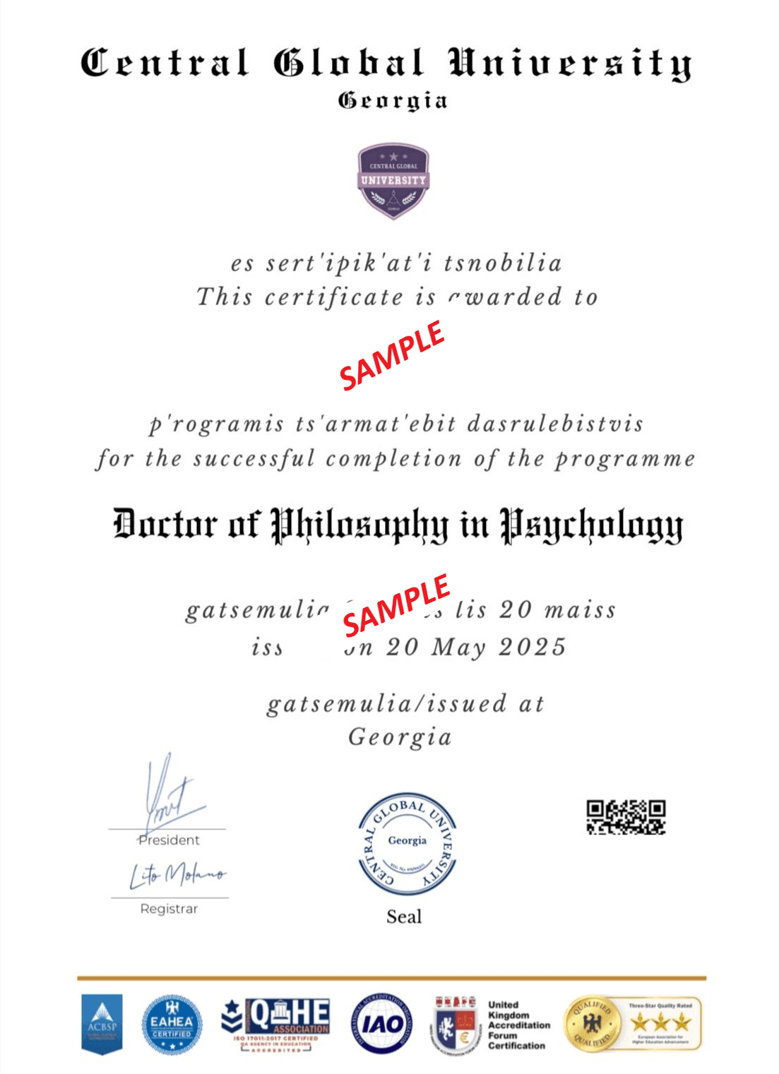 Central Global University DBA degree
